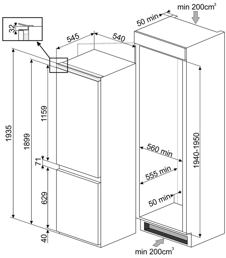 Встраиваемый холодильник Smeg C8194TNE